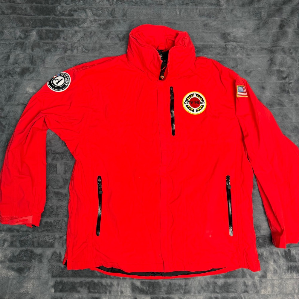 Aramark City Year AmeriCorps Jacket Mens Large Red Full Zip Utility Patch 73012